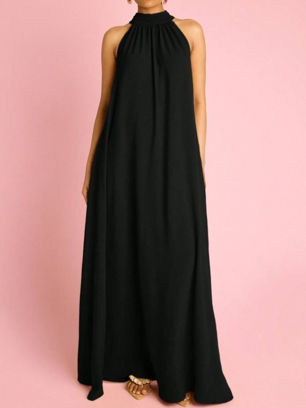 Black Elegant Women's Halterneck Maxi Dress
